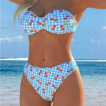 Damen Bandeau-Bikini mit verspieltem Karomuster und fruchtigem Print Echo Archiv
