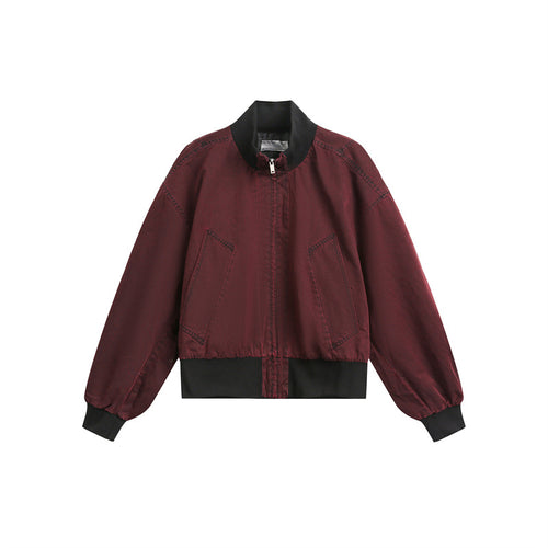 Unisex Kurz geschnittener Satin‑Bomber im Boxy‑Cut mit kontrastierendem Rippkragen und Ballonärmeln Echoarchiv