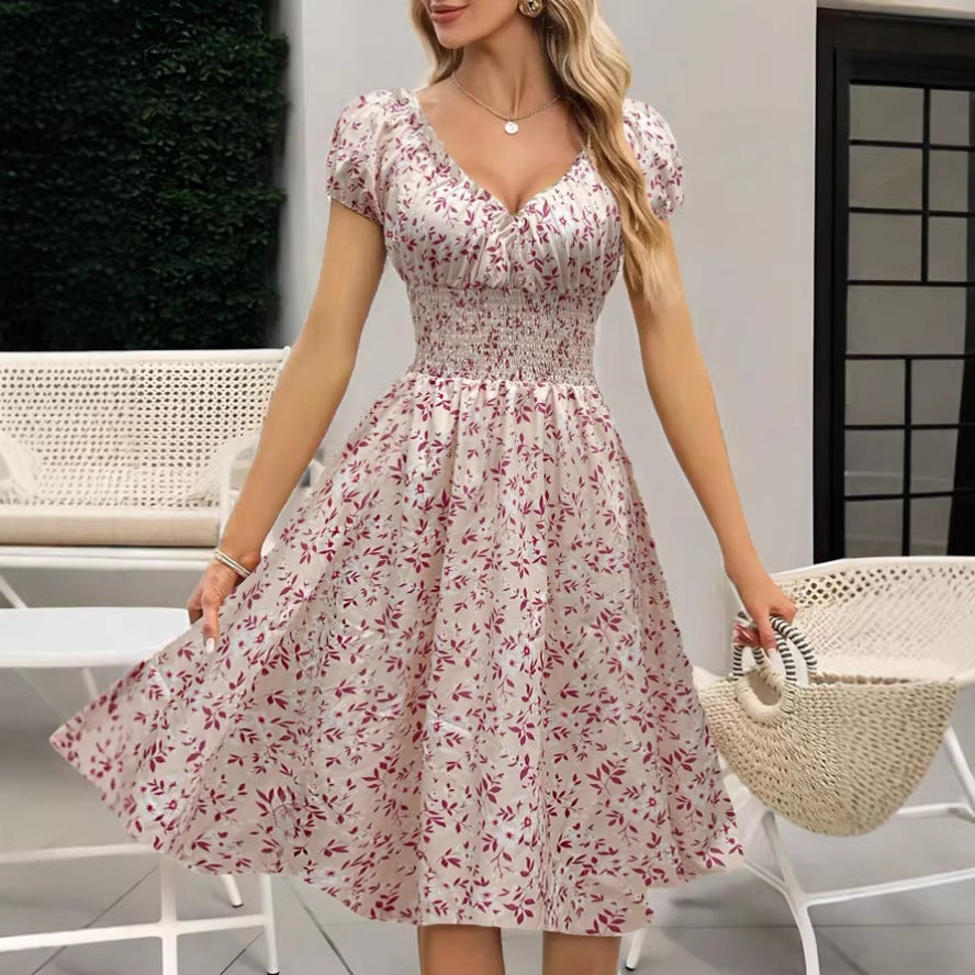 Damen Sommerliches Maxikleid mit voluminösen Puffärmeln und elastischem Taillenbund Echo Archiv