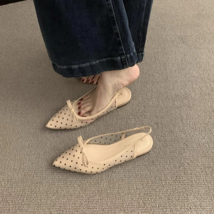 Damen Spitz zulaufende Slingback-Ballerinas mit gepunktetem Mesh und Zierschleife – Lioré