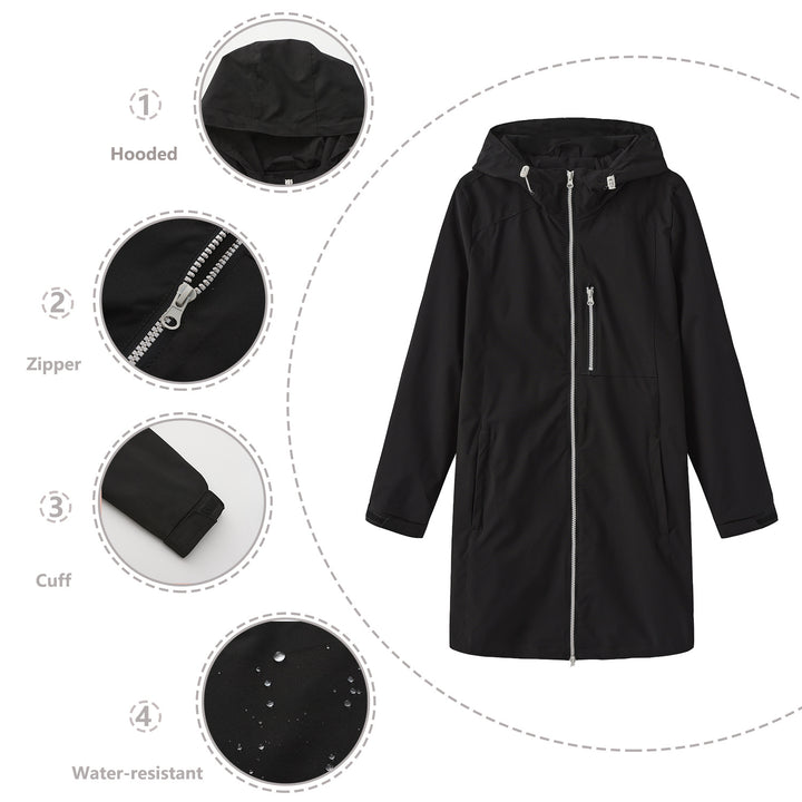 Damen nan lange schlanke Funktionsregenjacke mit durchgehendem Reißverschluss Brustreißverschlusstasche und Klettmanschetten Echo Archiv