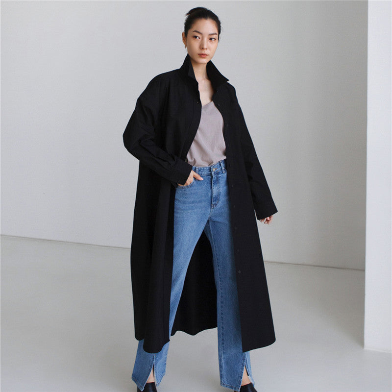 Damen Maxilanges Popeline-Hemdkleid mit kastiger Oversize-Silhouette und abgerundetem Saum Echoarchiv