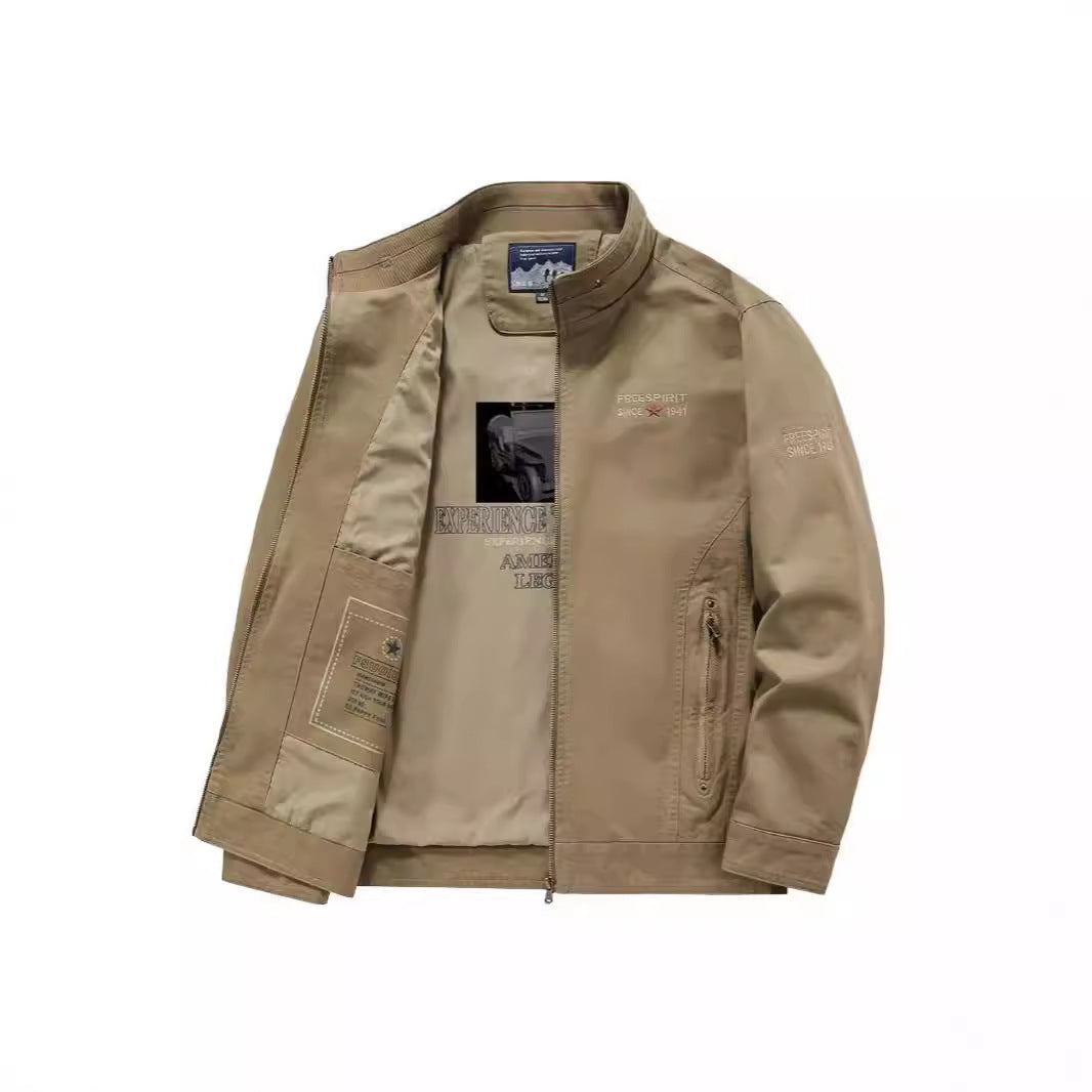 Herren Leichte Übergangsjacke mit Stehkragen, Frontreißverschluss und Innengrafik Echoarchiv