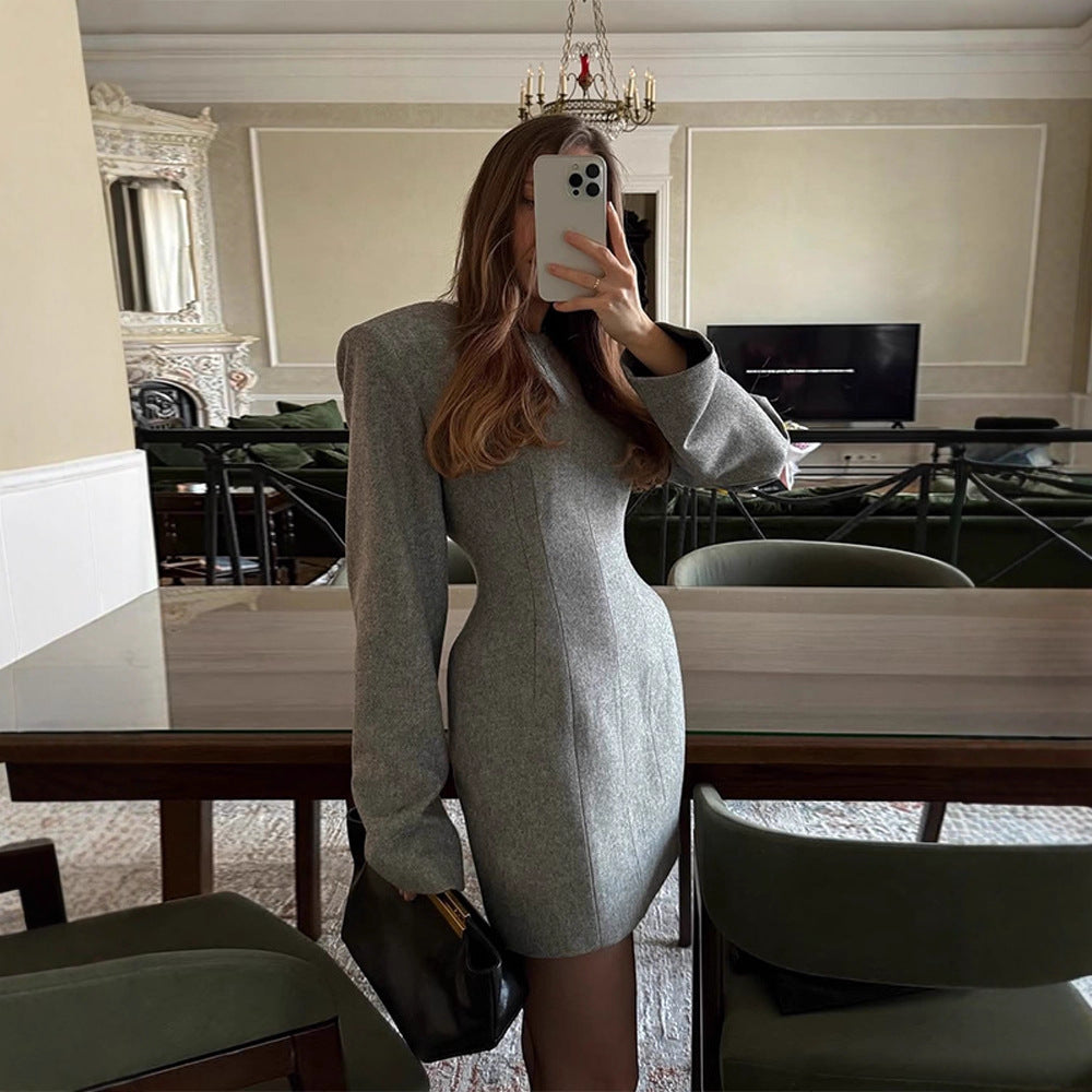 Damen Tailliertes Wollmix-Minikleid mit betonter Taille und langen Ärmeln Echoarchiv