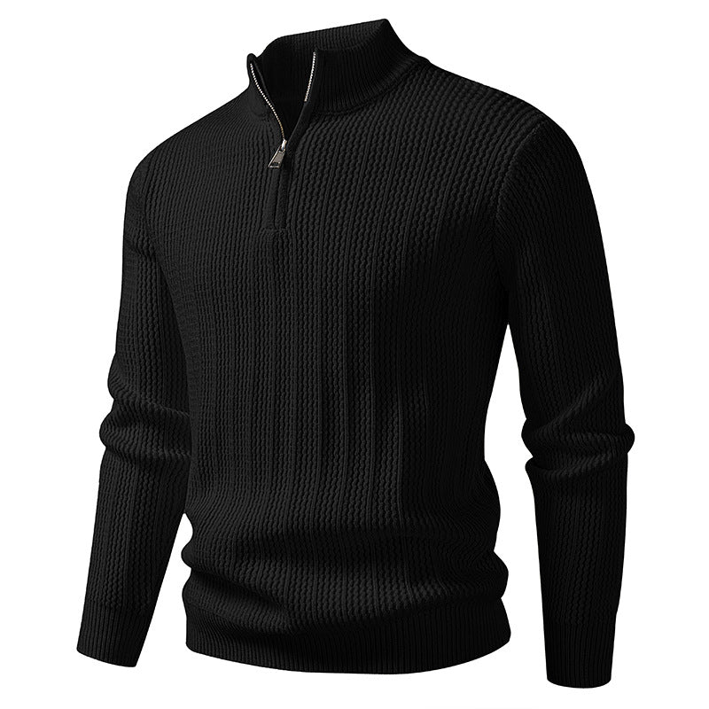 Herren nan feinstrukturierter Halbzip-Pullover mit Stehkragen, geripptem Strukturstrick und schmaler Passform Echo Archiv