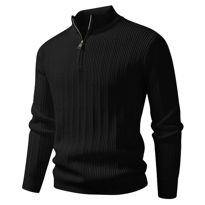 Herren nan feinstrukturierter Halbzip-Pullover mit Stehkragen, geripptem Strukturstrick und schmaler Passform Echo Archiv