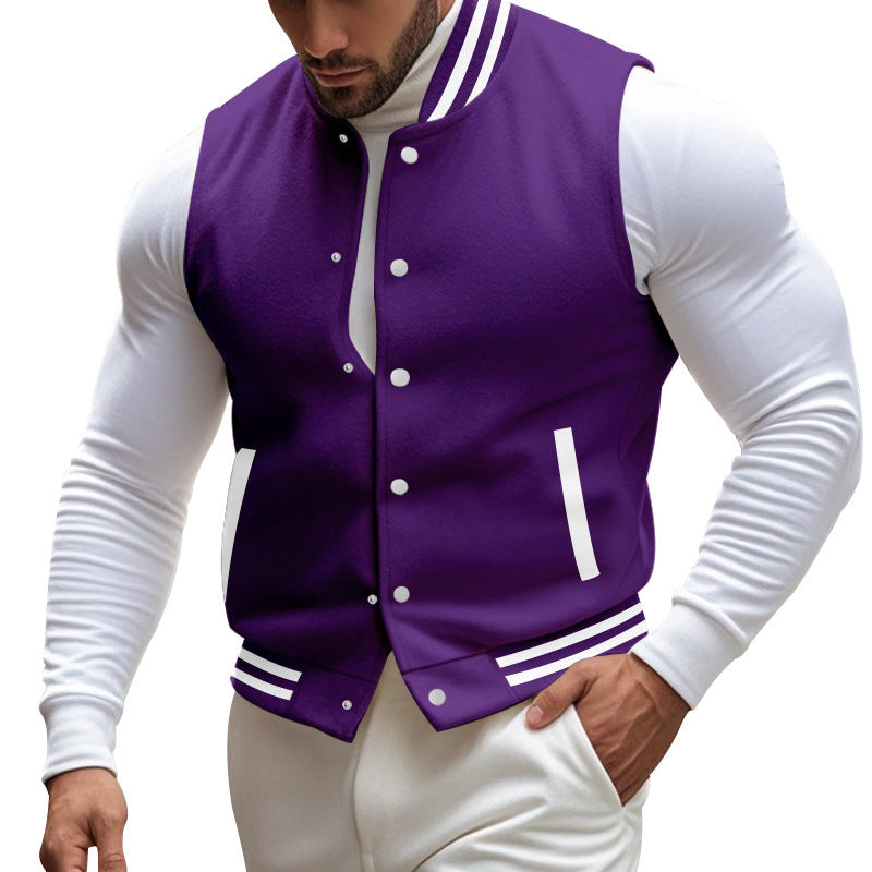 Herren sportliche Collegejacke mit Druckknöpfen und Streifen Echoarchiv