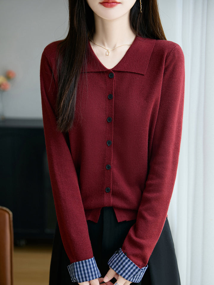Damen Leichter Feinstrick-Cardigan mit breitem Hemdkragen und Frontknopfleiste Echoarchiv