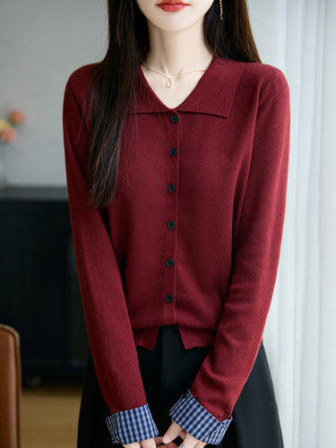 Damen Leichter Feinstrick-Cardigan mit breitem Hemdkragen und Frontknopfleiste Echoarchiv