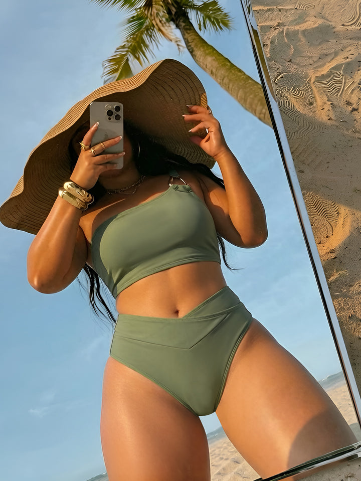 Damen Hochtailliertes Bikini-Set mit asymmetrischem Oberteil Echo Archiv