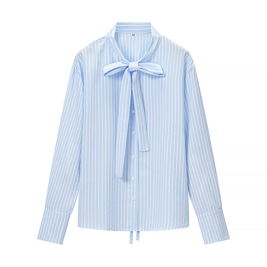 Damen Gestreifte Bluse mit Schleifenkragen und durchgehender Knopfleiste Echo Archiv