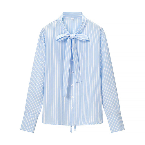 Damen Gestreifte Bluse mit Schleifenkragen und durchgehender Knopfleiste Echo Archiv