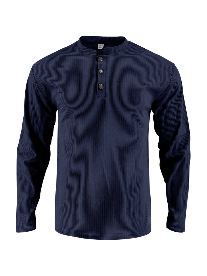 Herren Langarmshirt mit modischer Stehkragen und Knopfleiste Echoarchiv