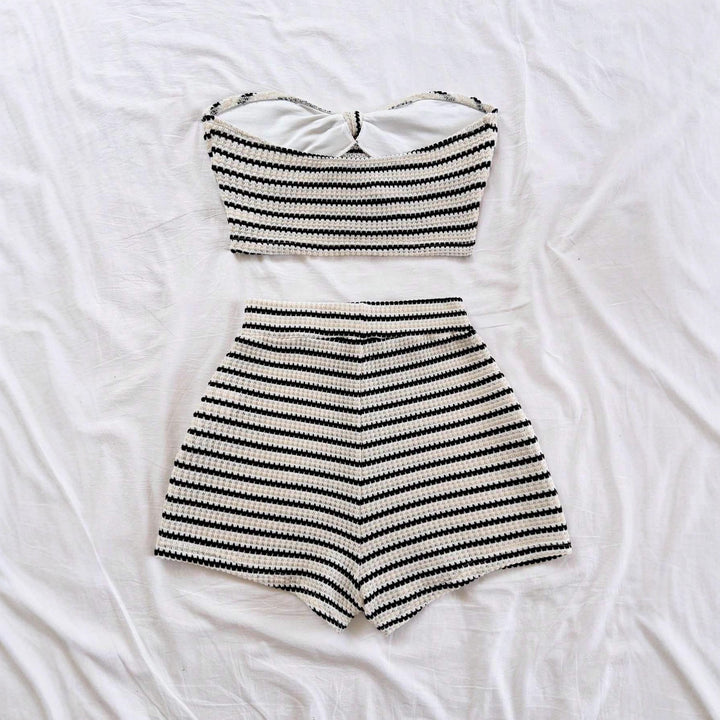 Damen Bandeau-Top und Short-Set mit maritimem Streifenmuster Echo Archiv
