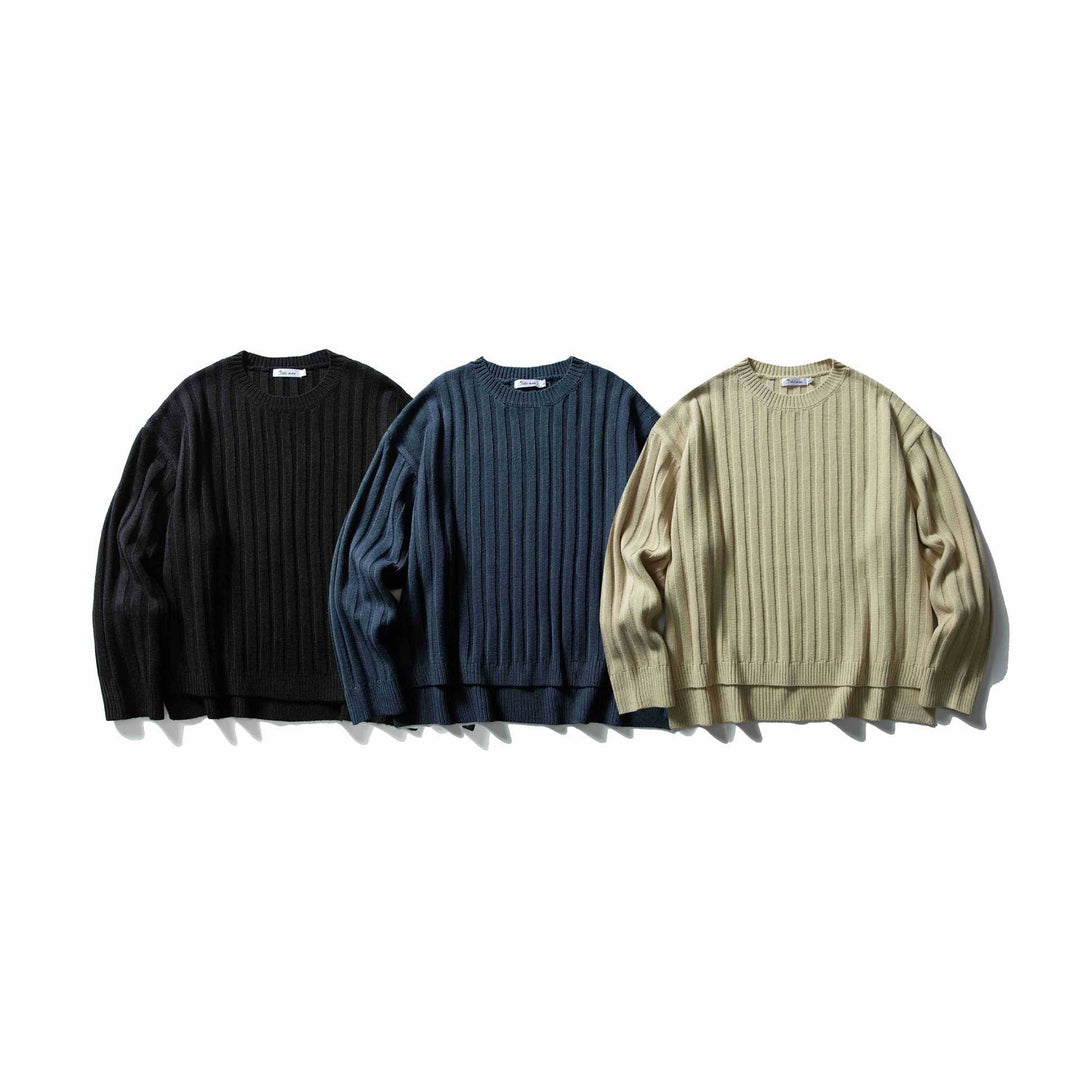 Unisex Grobgerippter Oversize-Pullover mit Rundhalsausschnitt Echoarchiv