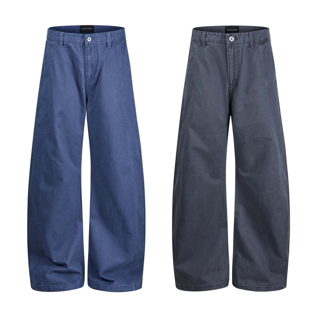 Damen weite knöchellange Hose mit hoher Taille aus Baumwoll-Denim Echoarchiv
