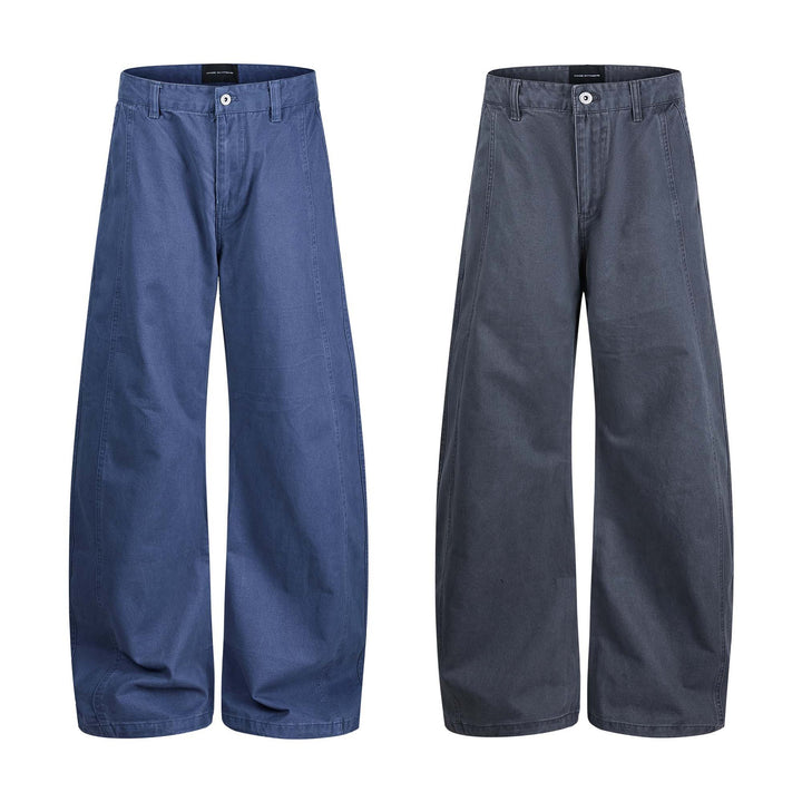 Damen weite knöchellange Hose mit hoher Taille aus Baumwoll-Denim Echoarchiv