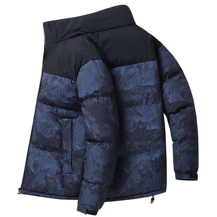 Herren Wattierte Steppjacke mit Camouflage‑Print, hohem Stehkragen & verstellbarem Saum Echoarchiv