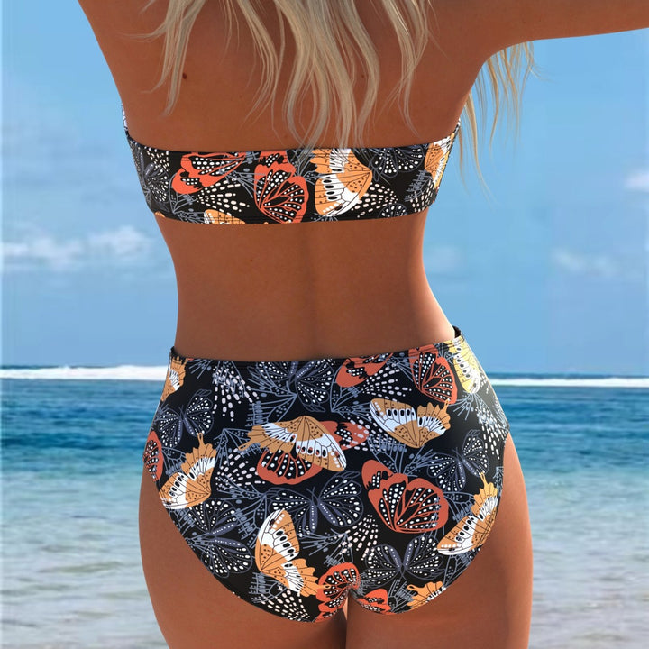 Damen Bandeau-Bikini mit hohem Taillenschnitt und kontrastierendem Blumendesign Echo Archiv