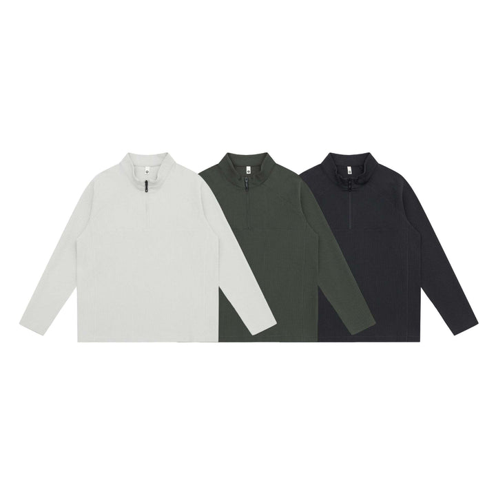 Unisex Waffelstrick-Halbzip-Pullover mit Troyerkragen und Raglanärmeln Echoarchiv