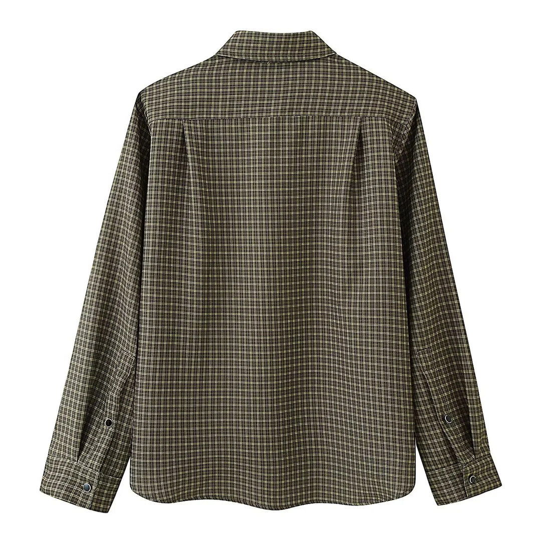 Damen nan oversized karierte Hemdbluse mit aufgesetzter Brusttasche und gerundetem Saum Echo Archiv