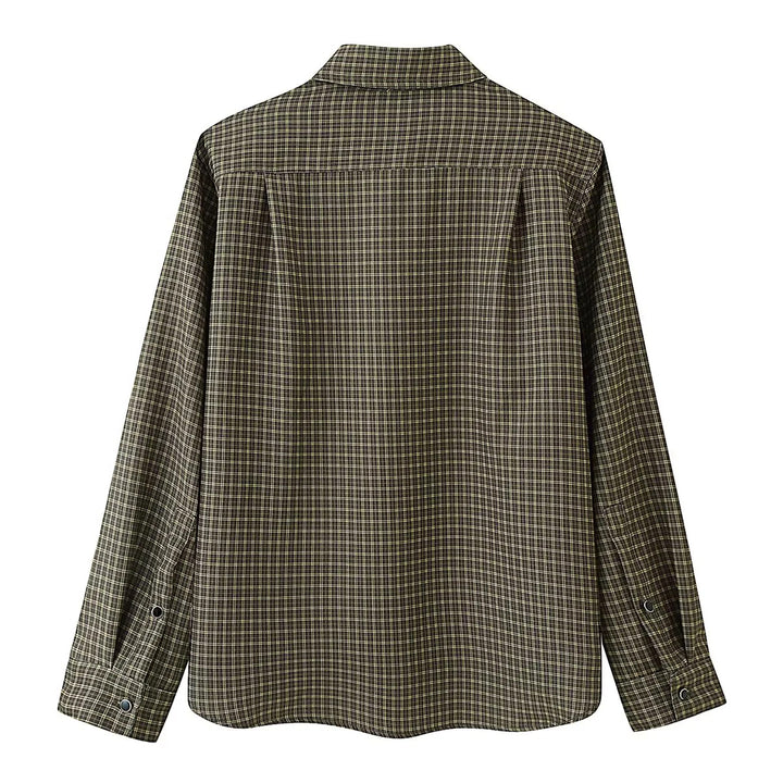 Damen nan oversized karierte Hemdbluse mit aufgesetzter Brusttasche und gerundetem Saum Echo Archiv