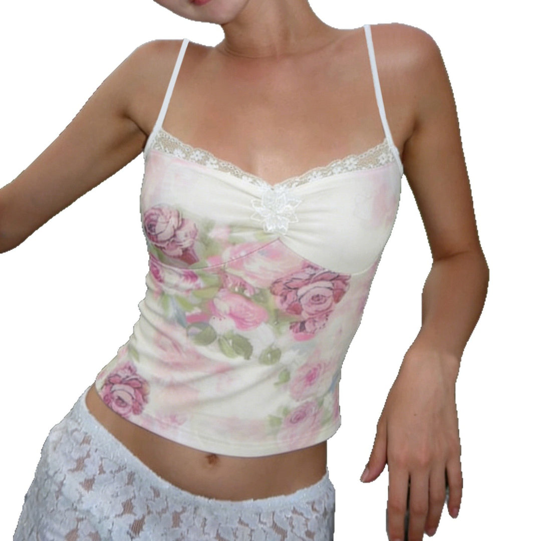 Damen Spitzen-Trägertop mit floralem Druck und zarten Details Echo Archiv