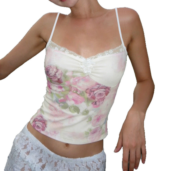 Damen Spitzen-Trägertop mit floralem Druck und zarten Details Echo Archiv