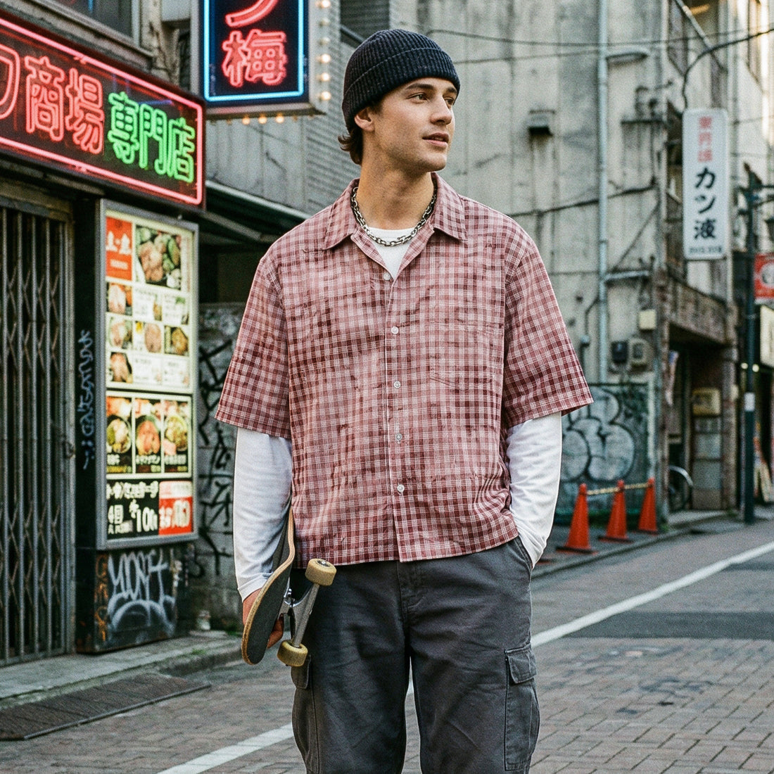 Herren Karierte Overshirt mit integriertem Langarm-Layer Echo Archiv