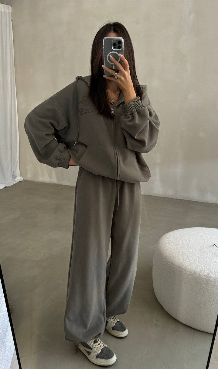 Damen Weiches Oversize-Kapuzen-Sweatjacken-Set mit weiter Jogginghose Echoarchiv