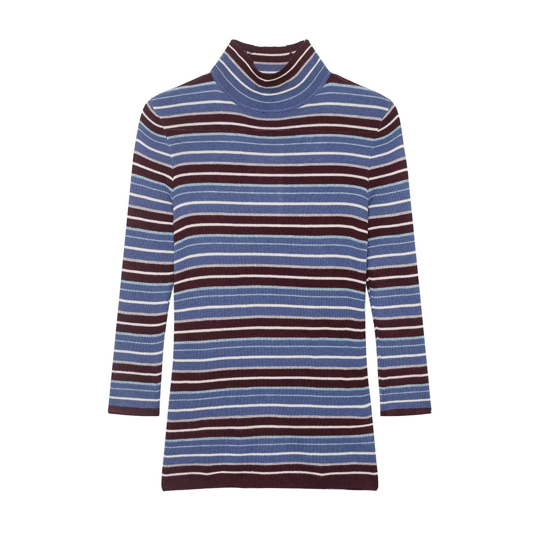 Damen Gestreifter Feinstrick-Rollkragenpullover mit schmaler Rippenstruktur Echoarchiv