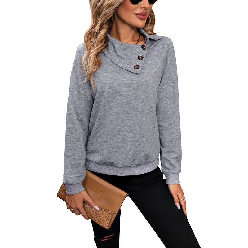 Damen Asymmetrischer Fleeceshirt mit Stehkragen und Zierknopfleiste – Avérine