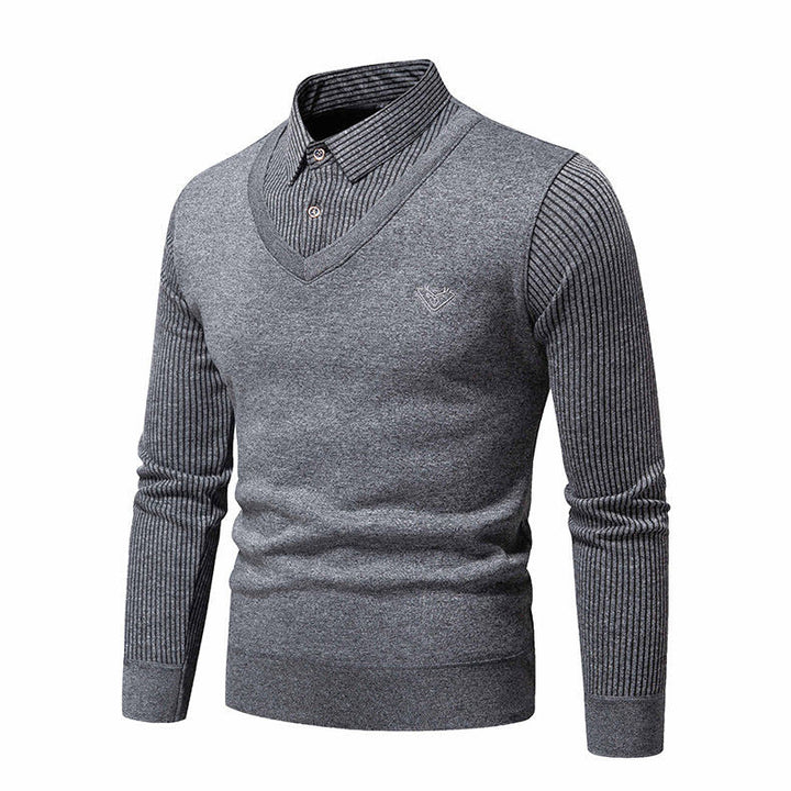 Herren Strickpullover mit V-Ausschnitt und modernem Rippenmuster Echoarchiv