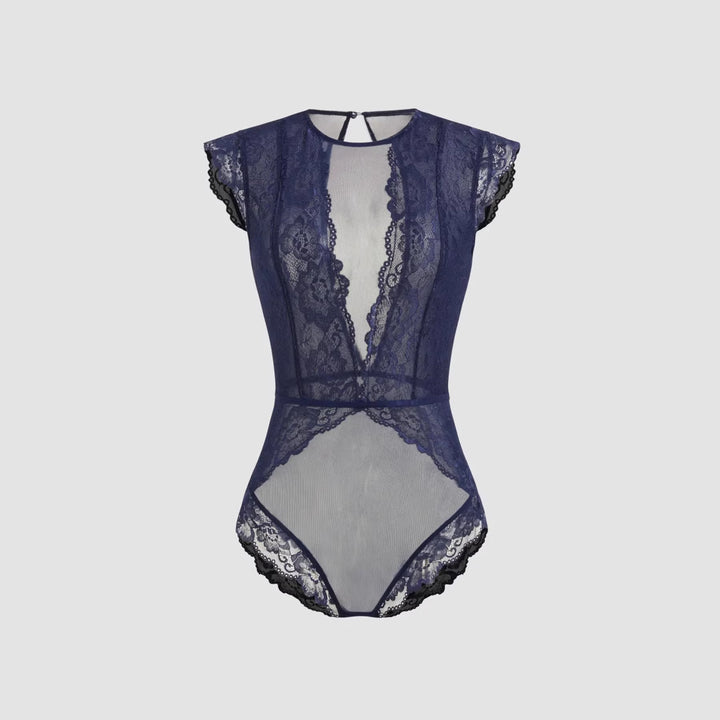 Damen Elegantes Spitzenbody mit tiefem V-Ausschnitt und zarten Rüschendetails Echo Archiv