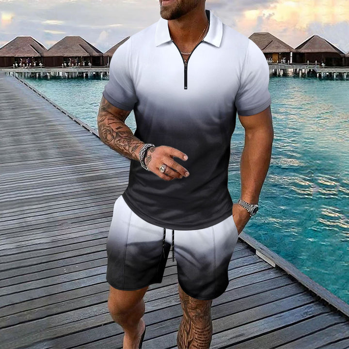 Herren Sportliches Oberteil mit kurzem Reißverschluss und stylischen Shorts Echoarchiv