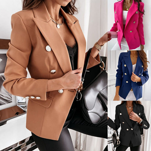 Damen nan Doppelreihiger Blazer mit Reverskragen, Strukturierter Passform und Zierknöpfen Echo Archiv