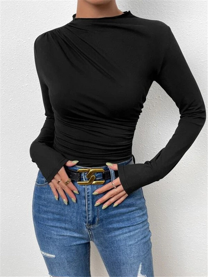 Damen nan figurbetontes Langarmshirt mit asymmetrischer Raffung am Vorderteil und U-Boot-Ausschnitt Echo Archiv