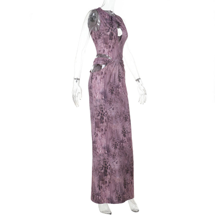 Damen Fließendes Maxikleid mit asymmetrischem Ausschnitt und Taillengürtel Echo Archiv
