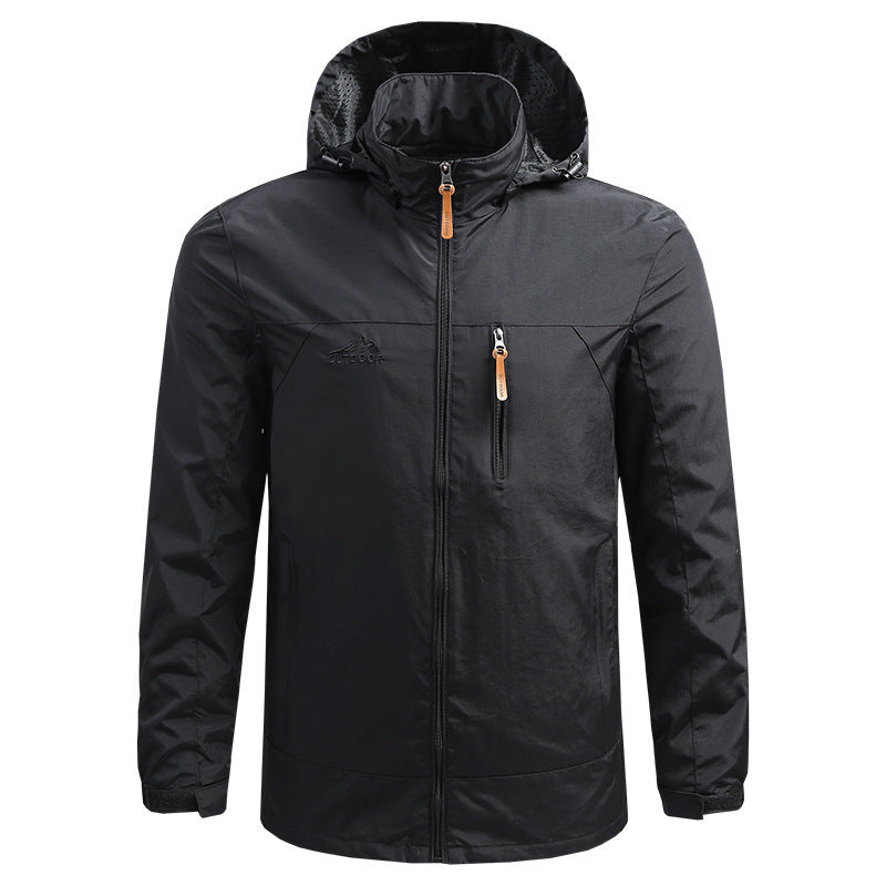 Herren Leichte atmungsaktive Outdoorjacke mit Kapuze, Brust-Reißverschluss und windabweisender Shell Echoarchiv