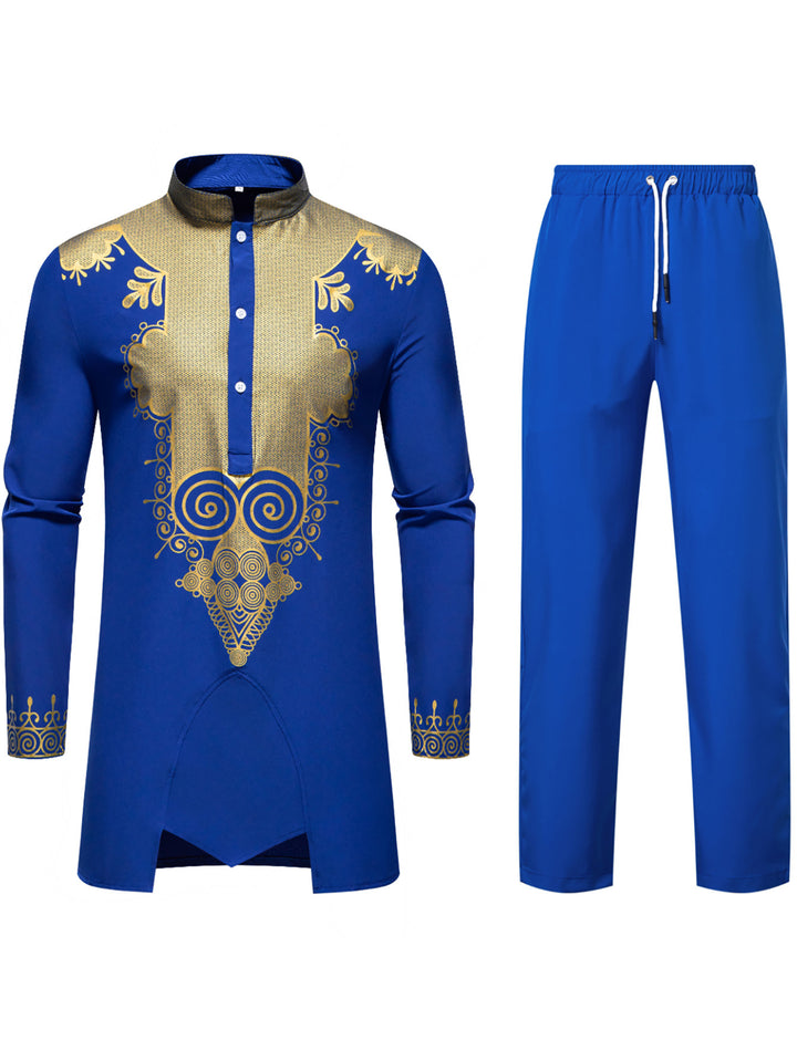 Herren Traditionelles Tunika-Set mit Mandarinkragen und goldverzierten Ornamenten Echo Archiv
