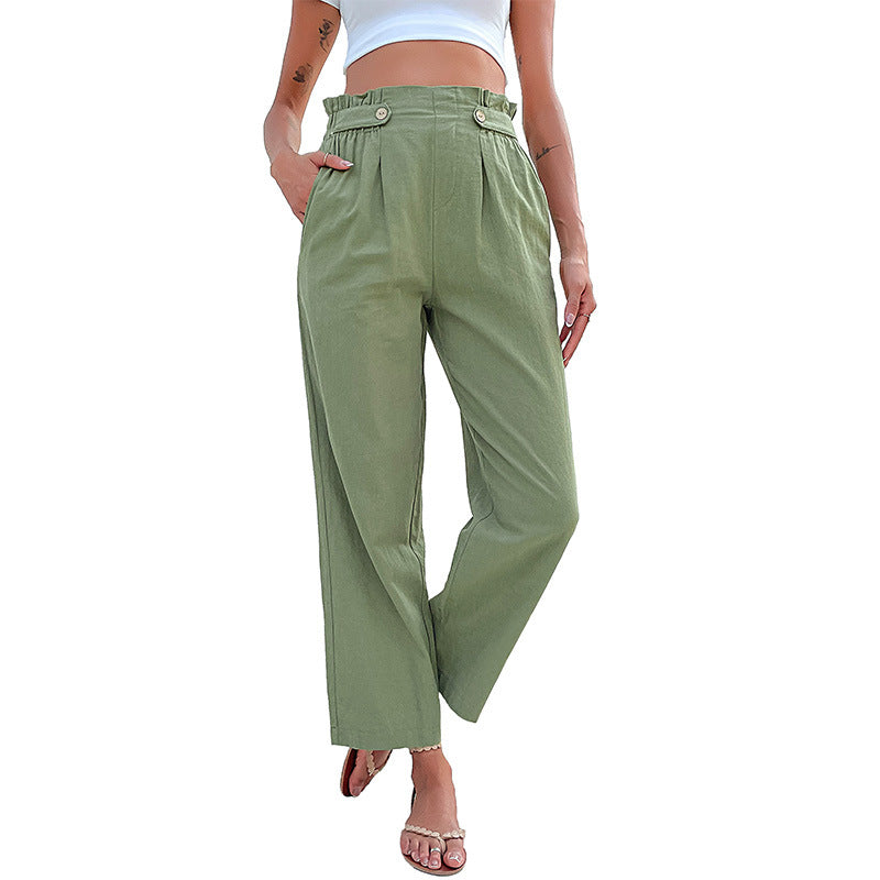 Damen Hochtaillierte Culotte-Hose mit Bundfalten, Knopf-Tabulierung und weitem Bein Echoarchiv