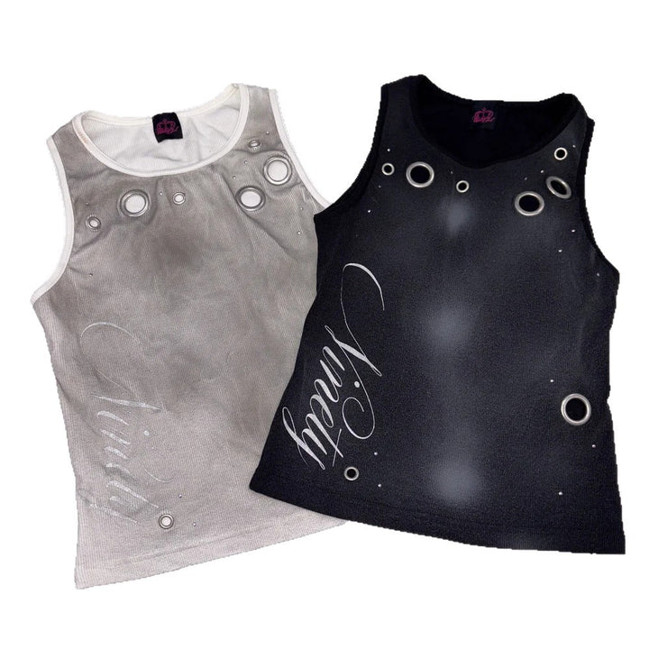 Damen Trendiges Tanktop mit dekorativen Ösen und schimmerndem Stoff Echo Archiv