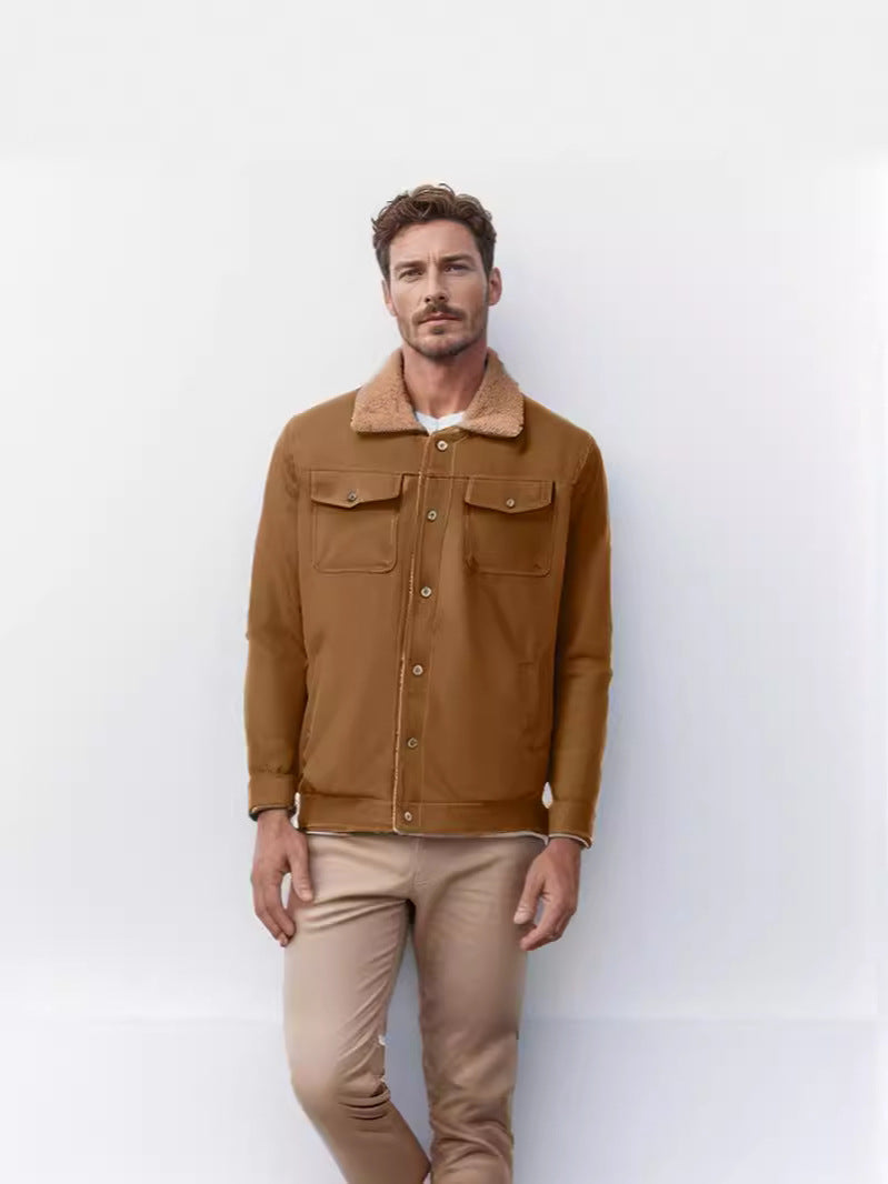 Herren schicke Arbeitsjacke mit weichem Kragen aus Kunstfell Echoarchiv