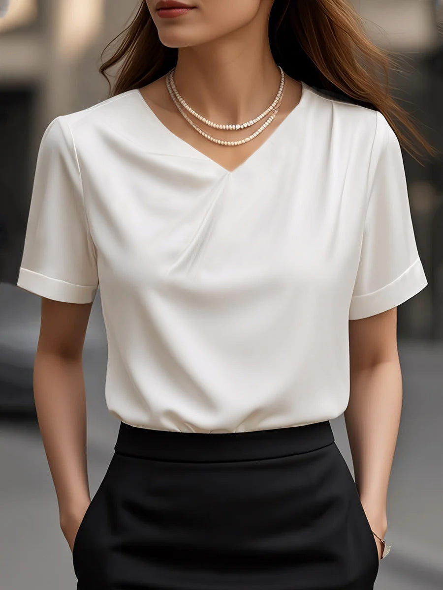 Damen Elegantes V-Ausschnitt Blusenshirt mit kurzärmeligen Design – Élovi