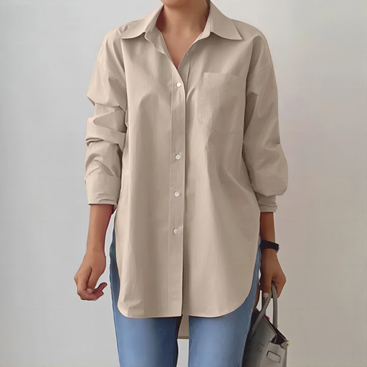 Damen Oversized Hemdbluse mit verlängertem Saum und Seitenschlitzen Echo Archiv