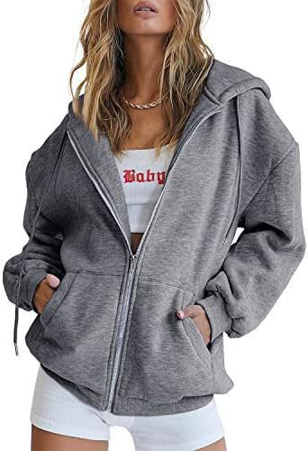 Damen nan lässige Zip-Hoodie-Jacke im Boxy-Cut mit überschnittener Schulter, verdecktem Tunnelzug und großen Kängurutaschen Echo Archiv