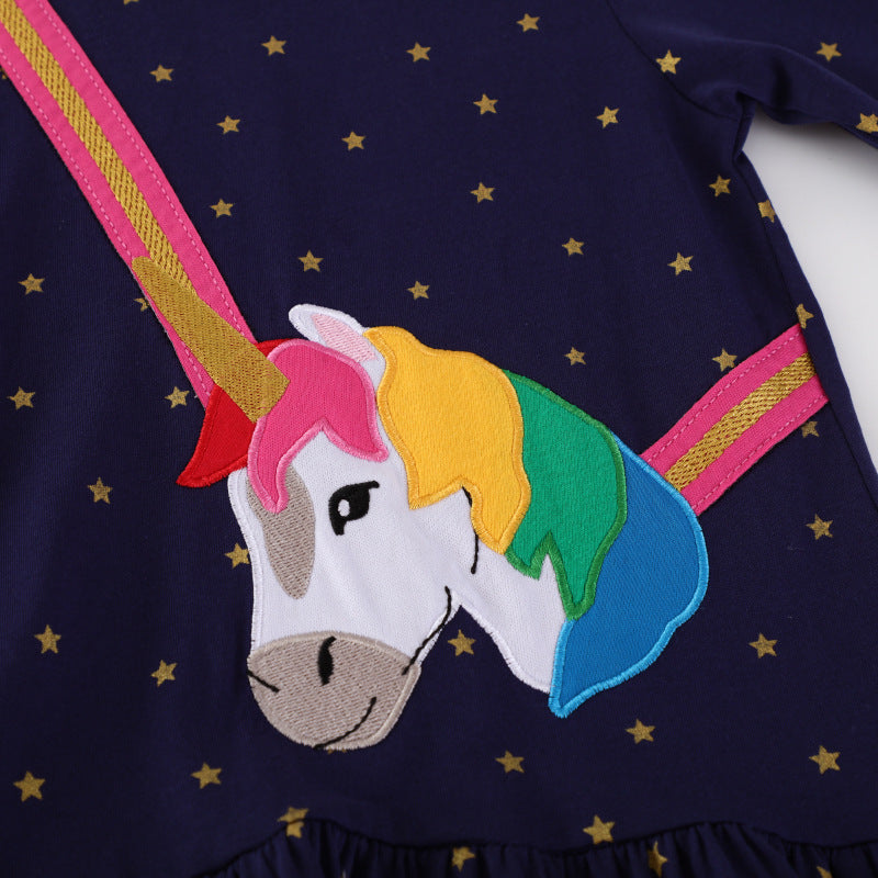 Mädchen Langarmkleid mit zauberhaftem Einhorn-Applikationsdesign Echo Archiv