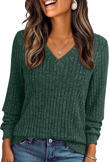Damen Weicher Rippstrickpullover mit V-Ausschnitt Echo Archiv