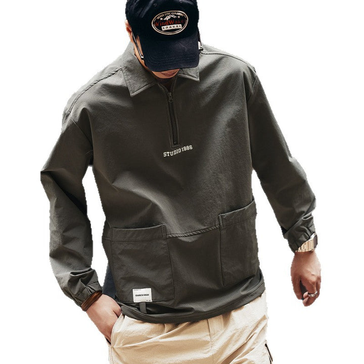 Herren Utility-Halbzip-Pullover mit Hemdkragen und Kängurutaschen Echoarchiv