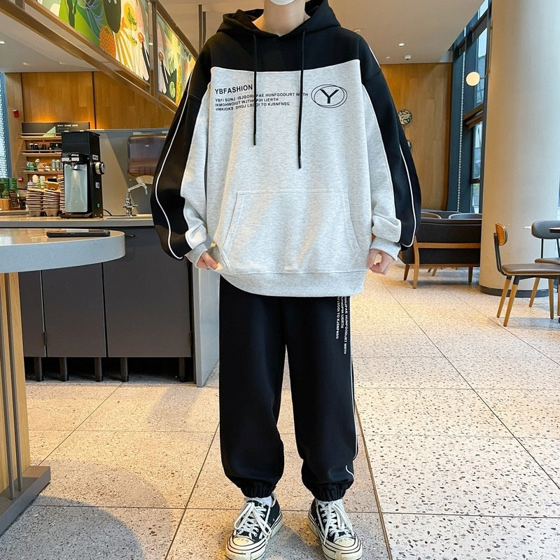 Herren Oversize-Trainingsset mit Block-Design Hoodie und konischer Jogginghose Echoarchiv